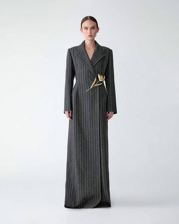 Peak Lapel Pinstripe Coat